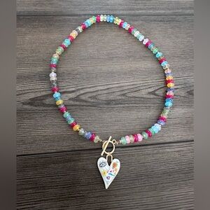 Colorful Beaded Lucky Heart Charm Necklace | Evil Eye | Boho Festival Jewelry